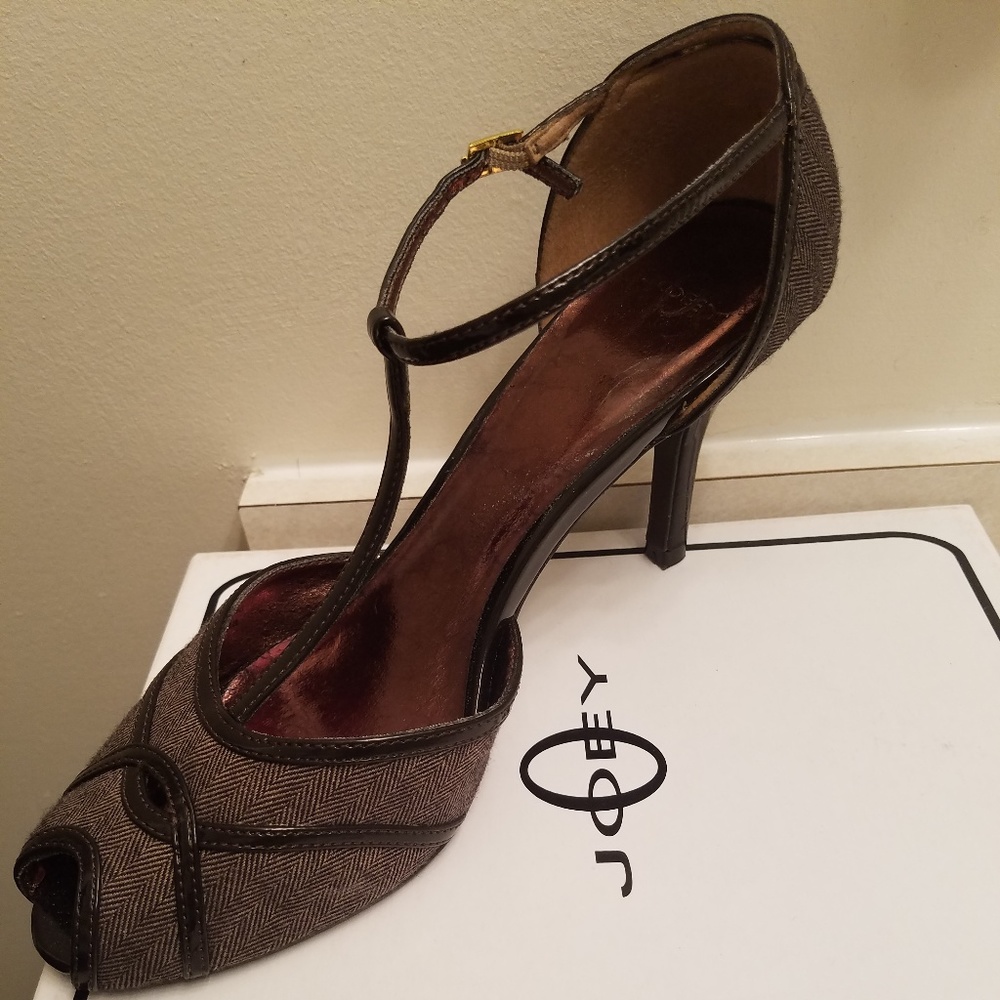 Brown Tweed Peep Toe Heel